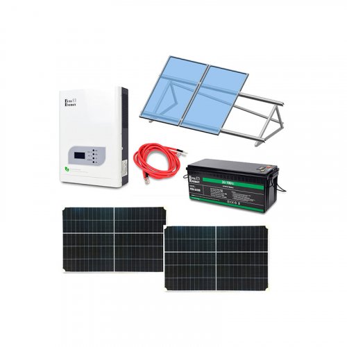 Автономная система бесперебойного питания 2.4 кВт с LiFePO4 АКБ, солнечными панелями и монтажным набором на плоскую кровлю