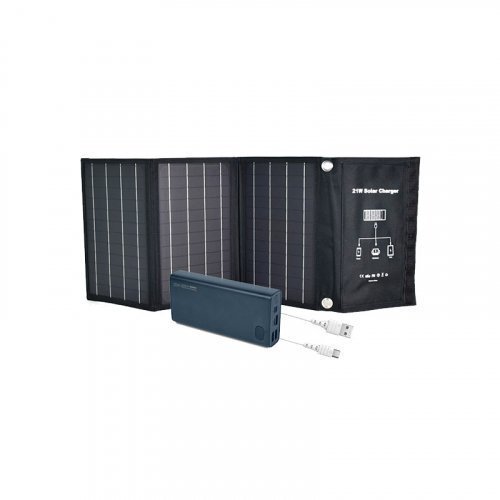 Комплект: солнечная панель 21W Solar Charge, повербанк FEB-292B 20 Вт + 22.5 Вт, кабель RC-068W