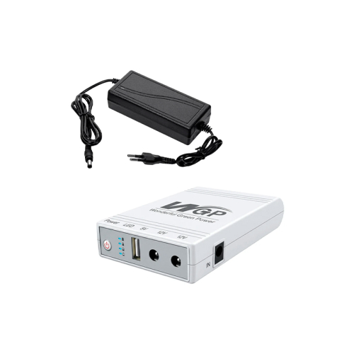Комплект Mini UPS з блоком живлення: джерело безперебійного живлення Mini UPS WGP UPS103C 16000mAh 5V/12V/12V, Li-ion 4*4Ah, для роутера і медіаконвертера та блок живлення Kraft KRF-1203PS 12V/3A