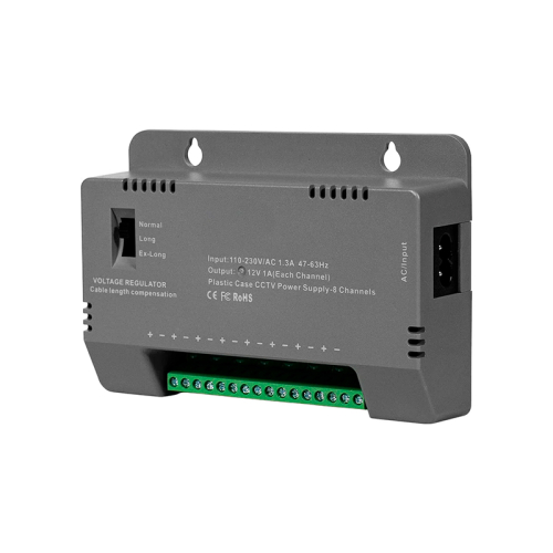 Блок живлення Kraft KRF-1208B (8CH) 96W, 8 каналів навантаження, 12V/1A на 1 канал, з регулятором напруги для компенсації довжини кабелю