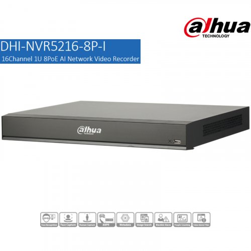 Видеорегистратор Dahua DHI-NVR5216P-8P-I 16-канальный AI PoE