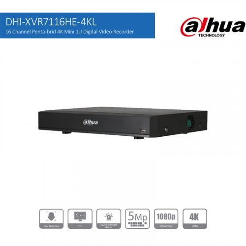 Видеорегистратор Dahua DHI-XVR7116HE-4KL 16-канальний Penta-brid 4K Mini 1U