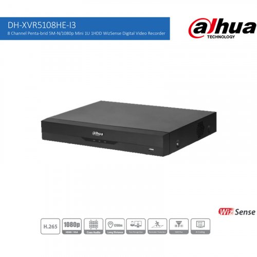Відеореєстратор Dahua DH-XVR5108HE-I3 8-канальний Penta-brid Mini 1U 1HDD WizSense