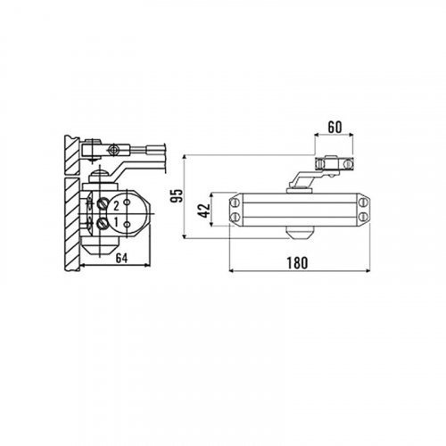 Доводчик дверей  ECO-Schulte TS-10 ЕN 2/3/4 Silver локтевая тяга с фиксацией 