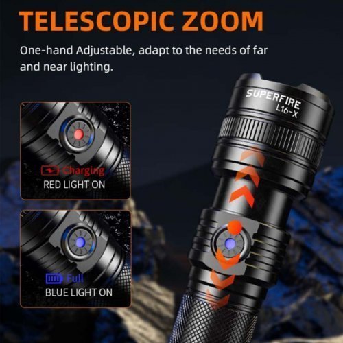 Телескопический ручной фонарик SUPERFIRE L16-T 15 Вт