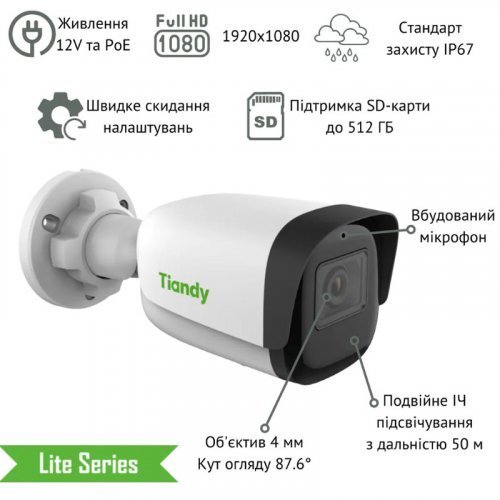 Камера видеонаблюдения Tiandy TC-C32WP Spec: I5/E/Y/4mm 2МП IP