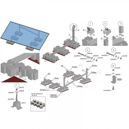 Автономная система бесперебойного питания 2.4 кВт с гелевыми АКБ, солнечными панелями и монтажным набором (балластная система)