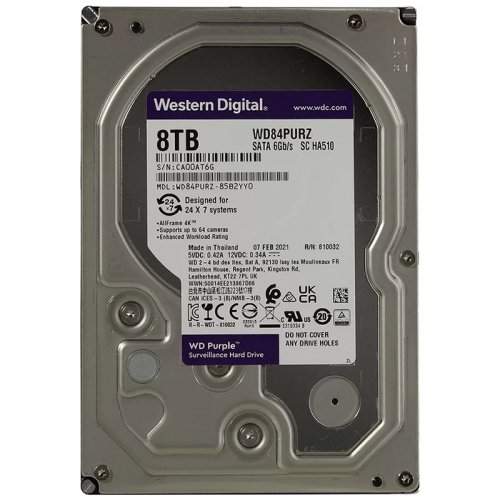 Жесткий диск 8TB Western Digital Purple WD84PURZ для видеонаблюдения