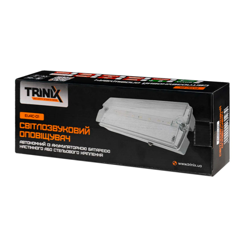 Оповіщувач світлозвуковий Trinix EVAC-01 80dB 220V/12-24V з акумулятором LiFePo4 3.2V/1500mAh