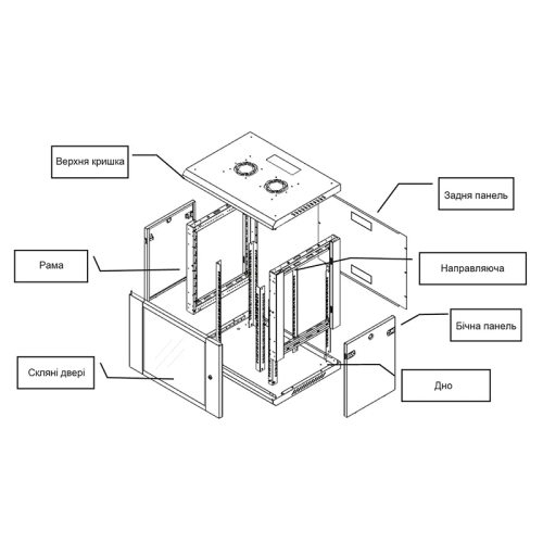 PL-WMNC-4U-BLACK Шафа телекомунікаційна настінна 4U 600x450 розбірна чорна