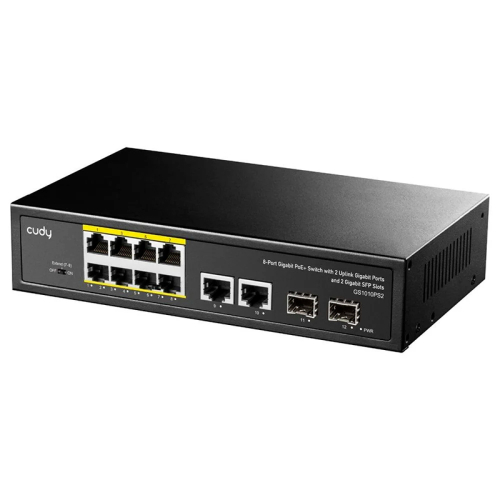 PoE-коммутатор 12-портовый неуправляемый Cudy GS1010PS2 гигабитный с 8 портами PoE+, 120W