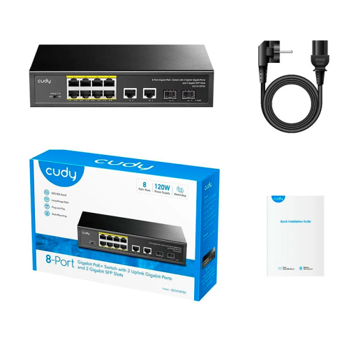 PoE-коммутатор 12-портовый неуправляемый Cudy GS1010PS2 гигабитный с 8 портами PoE+, 120W