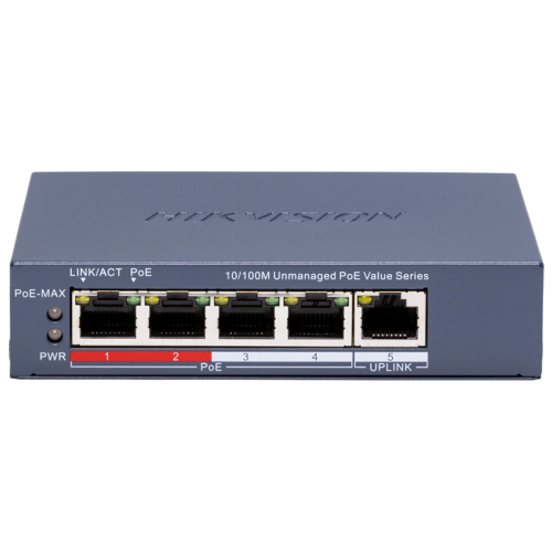 Комутатор 4 порти некерований Hikvision DS-3E0105P-E/M(C) POE