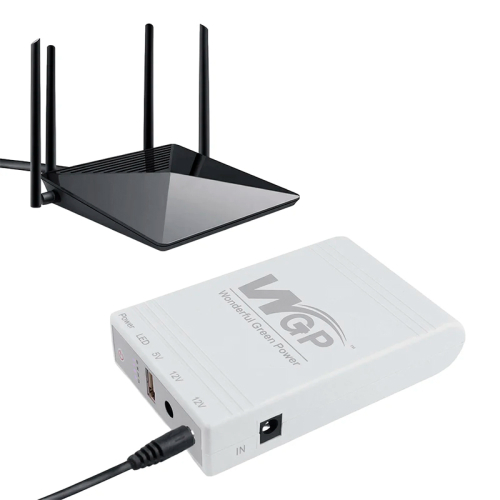 Комплект Mini UPS з блоком живлення: джерело безперебійного живлення Mini UPS WGP UPS103A 10400mAh 5V/12V/12V, Li-ion 4*2.6Ah, для роутера і медіаконвертера та блок живлення Kraft KRF-1203PS 12V/3A