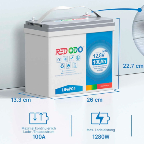 Літієва акумуляторна батарея Redodo 12.8V 100Ah Mini 1280Вт•г LiFePO4