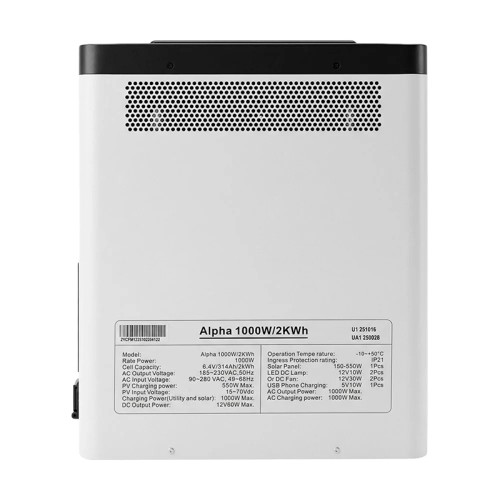 Портативна зарядна станція – система резервного живлення (інвертор та батарея) Sako Alpha-ESS-1000W/2KWh. Потужність 1000 Вт, енергоємність 2009.6 Вт*год, LifePO4