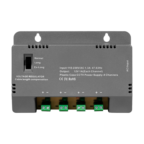 Блок живлення Kraft KRF-1204B (4CH) 60W, 4 канали навантаження, 12V/1A на 1 канал, з регулятором напруги для компенсації довжини кабелю